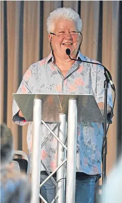  ?? Picture: Mhairi Edwards. ?? Val McDermid giving her speech in support of libraries to a Dundee conference.