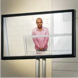  ?? GREG BANNING / THE CANADIAN PRESS ?? Ali Omar Ader is shown in court in an artist’s sketch. The Somali national has been found guilty in the kidnapping of Amanda Lindhout in August 2008.