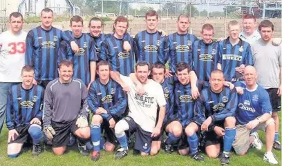  ??  ?? Peter Murphy, front left, with Runcorn Town teammates