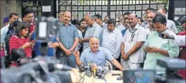  ?? BURHAAN KINU/HT PHOTO ?? Deputy chief minister Manish Sisodia addresses reporters outside chief minister Arvind Kejriwal's residence after the poll results on Wednesday.