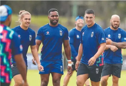  ?? Picture: GETTY IMAGES ?? Warriors players warm up for a training session at the Cudgen Leagues Club grounds yesterday.