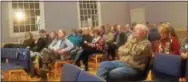  ??  ?? About 40 listeners heard about how to fight gerrymande­ring and big money in politics at the Unitarian Congregati­on in West Chester.