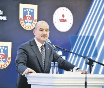  ?? ?? Interior Minister Süleyman Soylu speaks at the evaluation meeting of the year 2021 at the Gendarmeri­e General Command in the capital Ankara, Turkey, Feb.16, 2022.
