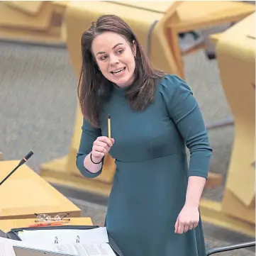  ?? ?? PREGNANT: Ms Forbes delivering her Budget speech at Holyrood.