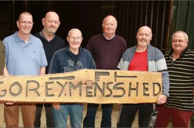  ??  ?? Patrick Dixon, Patrick Carroll, Niall Taaffe, Jimmy Finnegan, Noel Masterson, chairman, John White and Robbie Ireton when Gorey Men’s Shed was based at Granite Lodge.