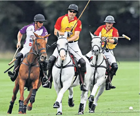  ??  ?? The Duke of Cambridge and Prince Harry take part in a game of polo for the Jerudong Park Trophy at Cirenceste­r Park Polo Club. The match raised money for several charities