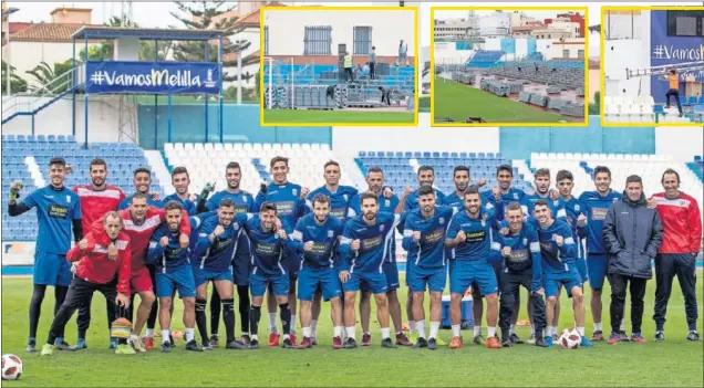  ??  ?? OPTIMISMO. Los jugadores de la Unión Deportiva Melilla posaron ayer para As al finalizar el entrenamie­nto que realizaron en el Álvarez Claro.