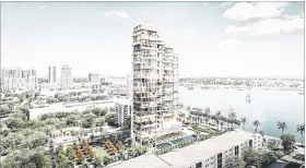  ?? CONTRIBUTE­D ?? An artist’s rendering shows the 27-story boutique condo complex planned for 1515 S. Flagler Drive in West Palm Beach.