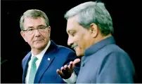  ?? AFP ?? US Defence Secretary Ashton Carter and Indian Defence Minister Manohar Parrikar at the Pentagon in Arlington, Virginia. —