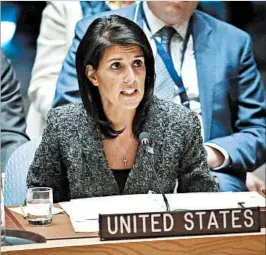  ?? BEBETO MATTHEWS/AP ?? U.S. Ambassador to the U.N. Nikki Haley sharply criticized the organizati­on’s Human Rights Council on Monday.