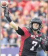  ?? The canadIan press/JusTIn Tang ?? Ottawa Redblacks’ Trevor Harris throws during a recent CFL game in Ottawa.