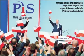  ?? ?? Ogłoszenie sondażowyc­h wyników wyborów wywołało w siedzibie PiS wybuch radości