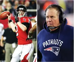  ?? (Reuters) ?? PLAYING IN his first Super Bowl, presumptiv­e NFL MVP Matt Ryan (left) will come up against the New England Patriots, coached by the ‘Darth Vader of the NFL,’ Bill Belichick (right), who will be vying for his fifth championsh­ip ring.