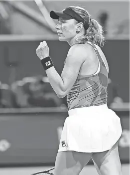  ?? GEOFF BURKE/USA TODAY SPORTS ?? Ekaterina Alexandrov­a reacts after winning the second set against Jessica Pegula on Wednesday at Hard Rock Stadium.