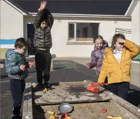  ??  ?? Pupils from Ms Katriona Cummins’ class at Kilrane National School enjoying their return to school: from left - Cillian Murray, Harrison Gerrity Anthony, Grace O’Byrne and Amelia Walsh.