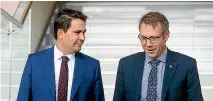  ?? PHOTO: SCOTT HAMMOND/STUFF ?? National leader Simon Bridges, left, and Kaiko¯ ura MP National’s Stuart Smith at the Clubs of Marlboroug­h on Tuesday.