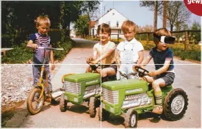  ??  ?? ABWAS PASST NICHT AUF DIESEM BILD? – Dieses Foto schickte uns Wolfgang Riebler aus Augs  burg und zeigt seine Söhne Stefan und Michael auf den Traktoren und deren Spielgefäh­rten Man  fred und Josef in Rinnenthal 1979. 1 2