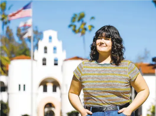  ?? NANCEE E. LEWIS ?? Juniper Perkins, a recent San Diego State University graduate, poses for a photograph Thursday on the SDSU campus. They majored in media studies.