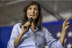  ?? Rachel Mummey/The New York Times ?? Republican Nikki Haley, the former South Carolina governor, at Rep. Ashley Hinson’s BBQ Bash in Cedar Rapids, Iowa.