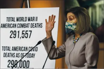  ?? MANUEL BALCE CENETA — THE ASSOCIATED PRESS ?? House Speaker Nancy Pelosi of California speaks during a news conference at the Capitol in Washington on Thursday.