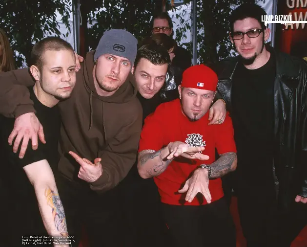  ??  ?? Limp Bizkit at the Grammys in 2000 (left to right): John Otto, Sam Rivers, DJ Lethal, Fred Durst, Wes Borland