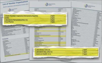  ?? CASTELLAR SATURIO ?? Extracto del listado de empresas europeas que participan en la Alianza de Medicament­os Críticos.