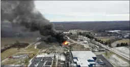  ?? GENE J. PUSKAR, FILE — THE ASSOCIATED PRESS ?? A plume rises from a Norfolk Southern freight train that derailed in East Palestine, Ohio, Feb. 4, 2023.