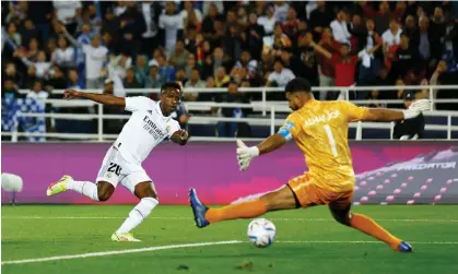  ?? ?? Vinícius Júnior opens the scoring for Real Madrid in the Club World Cup final against Al Hilal. Photograph: Andrew Boyers/Action Images/ Reuters