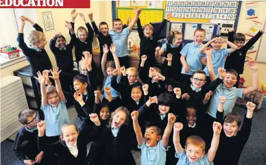  ??  ?? Job joy The P4 pupils can’t hide their delight after meeting the Reformer’s Marc McLean