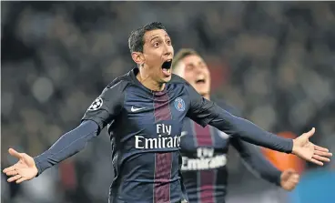  ?? /AFP ?? Nemesis: Angel Di Maria celebrates the first of his two goals for PSG against Barcelona.