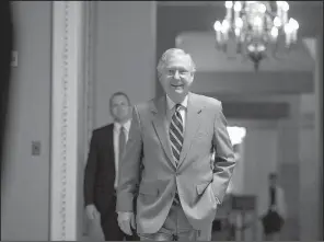  ?? AP/ANDREW HARNIK ?? Senate Majority Leader Mitch McConnell heads into the Senate chamber on Thursday. “Dealing with [the health care bill] is what’s right for the country,” he said.