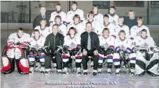  ??  ?? Stephenson, front row second from right, with the Saskatoon Express Peewee AA squad in 2004-05. “Even at seven,” says coach Derek Bloski, “he had a sense of the game, positional­ly, that the older kids didn’t have.”