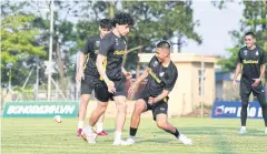  ?? ?? Thailand U23 players take part in a training session yesterday.