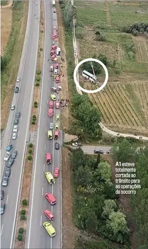  ?? ?? A1 esteve totalmente cortada ao trânsito para as operações de socorro