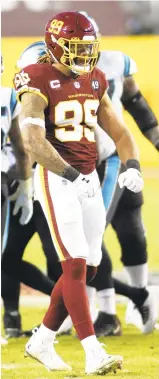  ?? DANIEL KUCIN JR/AP ?? Washington defensive end Chase Young led all NFL rookies with 7½ sacks this season. He’ll try to add to his total tonight against Tampa Bay.