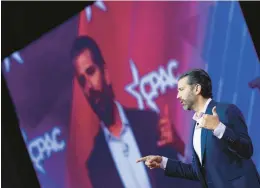  ?? BRENDAN SMIALOWSKI/GETTY-AFP ?? Donald Trump Jr. speaks Friday during the Conservati­ve Political Action Conference in National Harbor, Md.