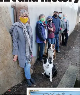  ?? Guy Mccarthy / Union Democrat ?? Anne Cook, an artist in Mokelumne Hill (above, front), is working on what will be a multi-panel mosaic mural, depicting some of the Gold Rush town’s history, in Shutter Tree Park (right).