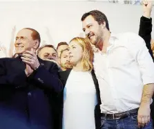  ?? Ansa ?? Coalizione? Silvio Berlusconi con Giorgia Meloni e Matteo Salvini