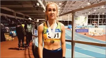  ??  ?? Boyne AC’s Amy McTeggart pictured with her two medals from Athlone.