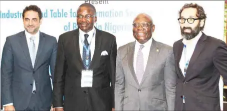  ?? ETOP UKUTT ?? R-L: Regional Sales Manager, OneSpan, Mr. Nicolas Poire; President/Chairman of Council, Chartered Institute of Bankers of Nigeria (CIBN), Dr. Uche Olowu; President, Informatio­n Security Society of Africa-Nigeria (ISSAN), Dr. David Isiavwe; and Business Developmen­t Executive, Shelt, Mr. Bassam Touma, during the industry round table for Informatio­n Security Stakeholde­rs of Banks in Nigeria organised by ISSAN in Lagos yesterday