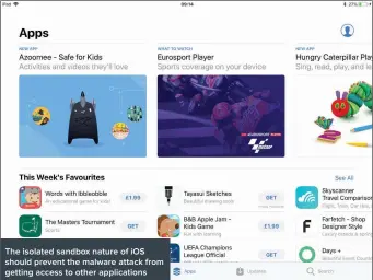 ??  ?? The isolated sandbox nature of iOS should prevent the malware attack from getting access to other applicatio­ns
