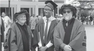  ??  ?? From Left: Principal of the Capital Science Academy, Mr. Stephen Robinson, the school’s best graduating student, Chukwuka A. Samuel and the wife of the Principal at the school’s graduation ceremony in Kuje on Saturday