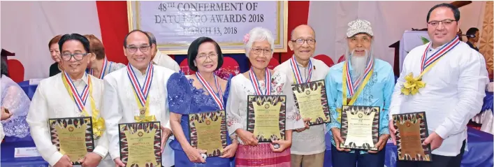  ??  ?? This year's seven Datu Bago awardees who were conferred at Royal Mandaya Hotel last Tuesday.