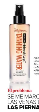  ??  ?? Agua Bronceador­a Airbrush Legs de SALLY HANSEN, 14,95€.