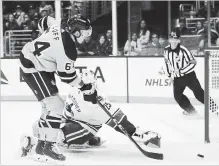  ?? ASSOCIATED PRESS FILE PHOTO ?? Hamilton Bulldogs graduate Matt Luff freezes Vancouver Canucks goaltender Jacob Markstrom on Saturday to score his third goal in as many games.