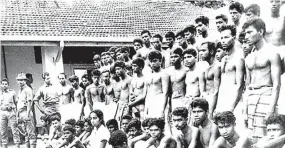  ?? ?? 1971: A file photo of youth rounded up for alleged involvemen­t with the JVP