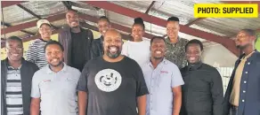  ?? ?? Makhubalo ‘Cuba’ Ikaneng is pictured with the cast of Welcome To Bafaziland - The Musical and members of the team at Jambo Arts Centre in Pietermari­tzburg, which will be hosting a performanc­e of the show on April 20.