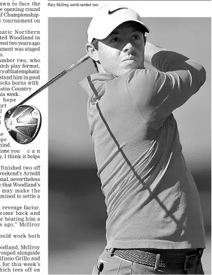  ??  ?? Rory McIlroy plays his shot from the 16th tee during the first round of the Arnold Palmer Invitation­al Presented By MasterCard in Orlando, Florida in this March 16 file photo. — AFP photo