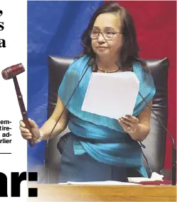  ??  ?? Speaker Gloria Macapagal-Arroyo thanks the members of the House of Representa­tives for their tireless work and dedication in a speech prior to adjournmen­t of sessions in the 17th Congress earlier this month.