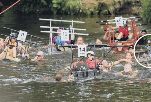  ?? PICTURES: SIMON HULME ?? AND SO TO BED:
Competitor­s take their beds across the River Nidd. About 600 people took part in Saturday’s race, was organised by Knaresboro­ugh Lions club, which marked a return after two years of cancellati­ons caused by the pandemic.